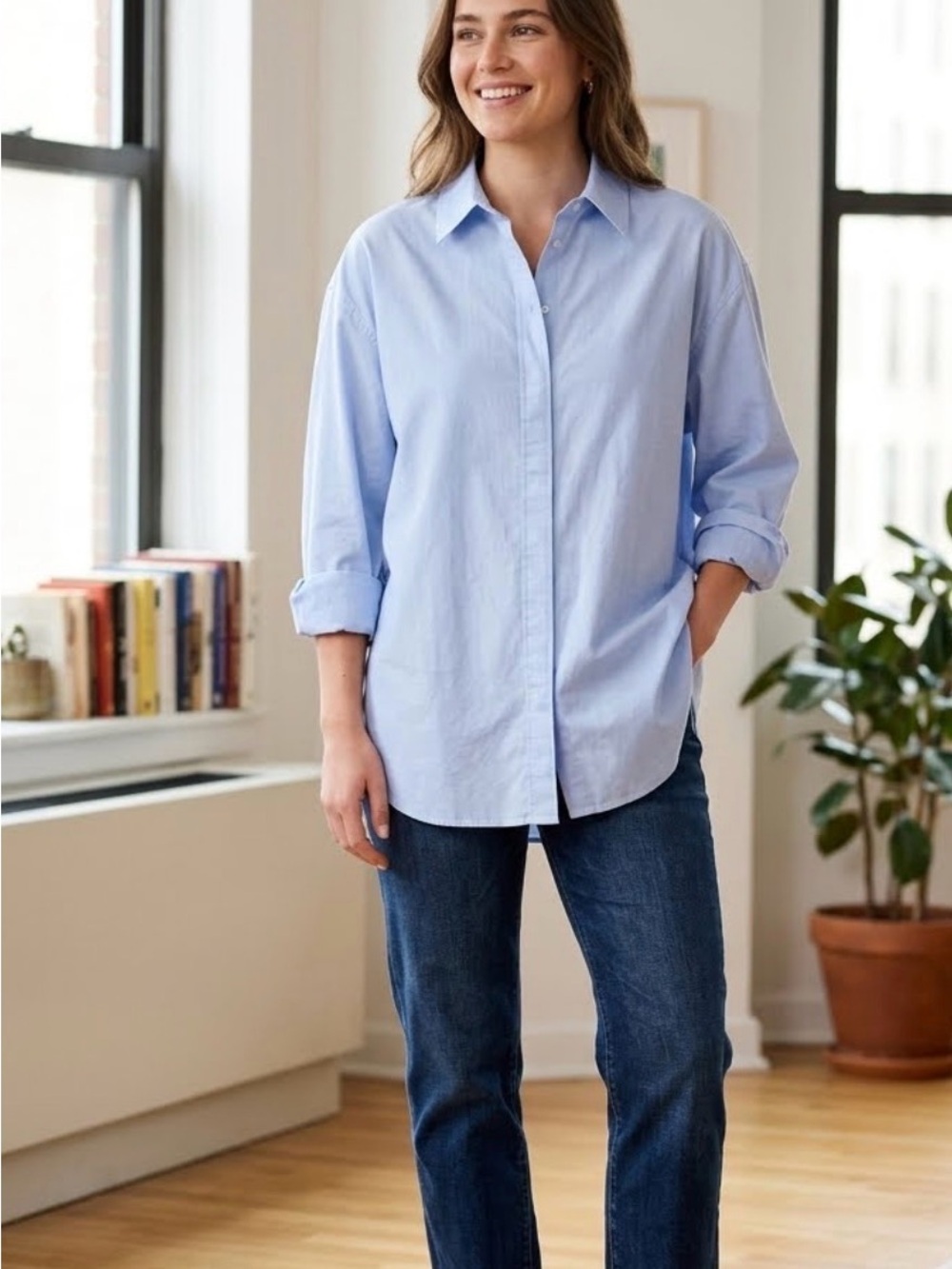 Boden Sadie Pale Blue Relaxed Button-Down Shirt